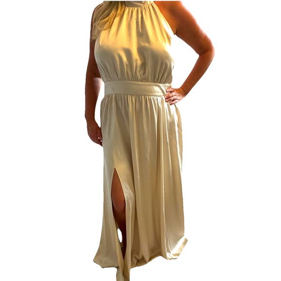 Reformation Alani Silk Maxi Dress Champagne Prom Bridesmaid Greek Goddess Sz 16 - Picture 2 of 16